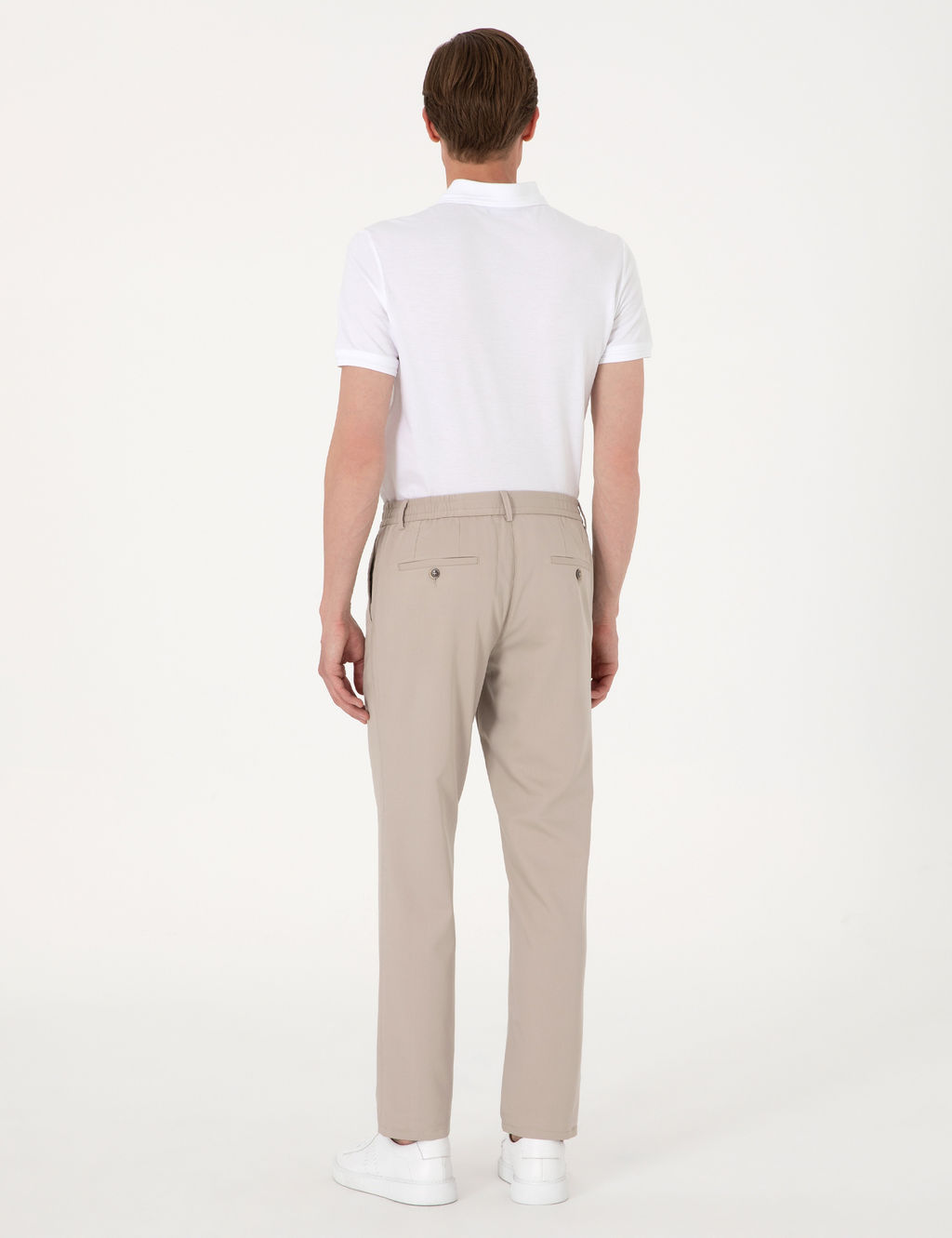 Bej Slim Fit Beli Lastikli Klasik Jogger Pantolon