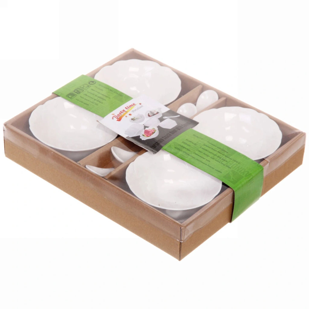 Набор соусников "Белая магия" 4шт с ложками "Круг" 120мл