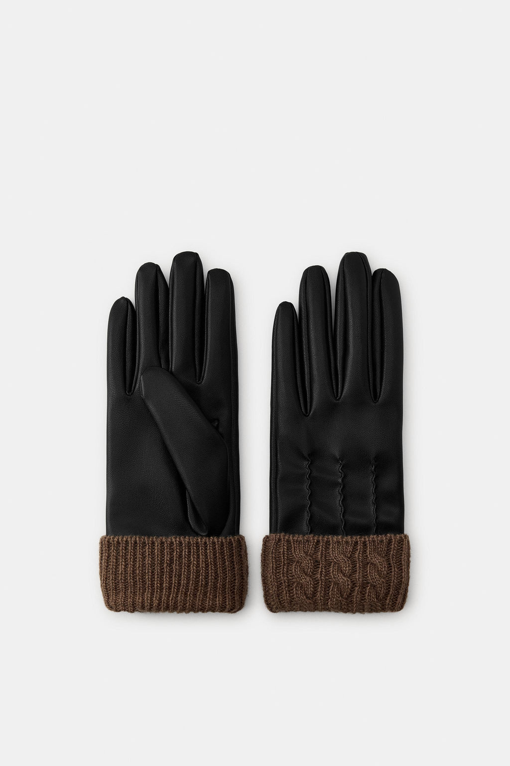 GUANTES EFECTO PIEL MEZCLA LANA / Negro
