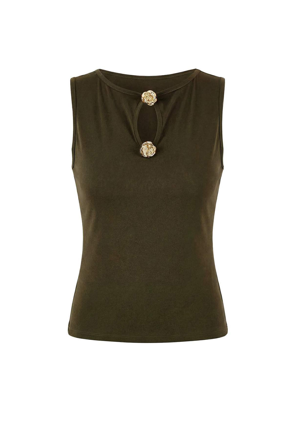 Haki Fitted/Vucuda Oturan Kay?k Yaka Kolsuz Aksesuar Detayl? Esnek Orme Bluz TWOSS26BZ00183