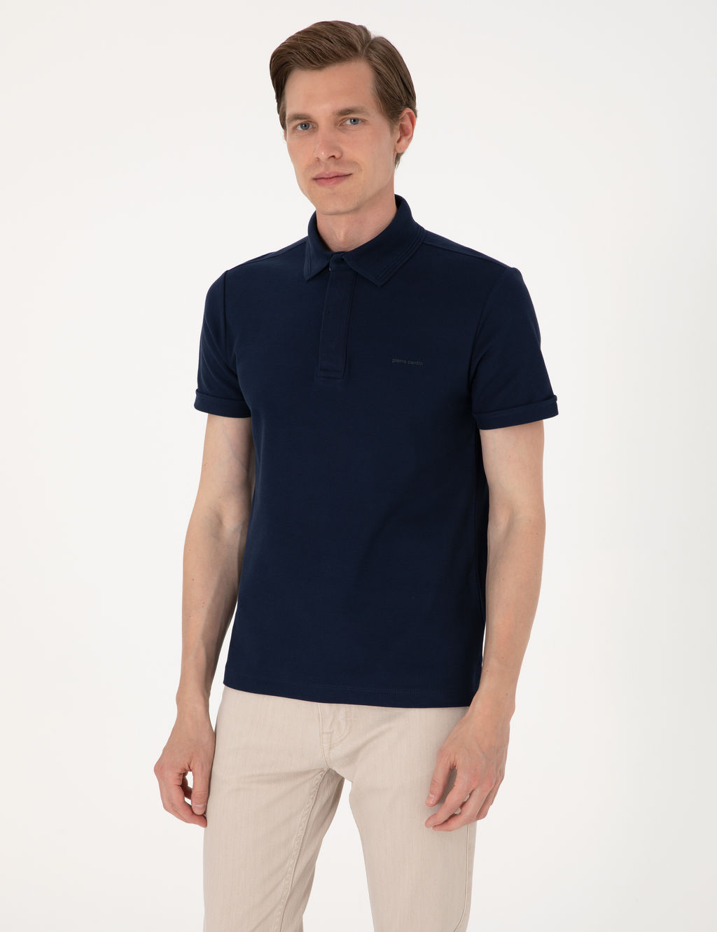 Lacivert Slim Fit %100 Pamuk K_vr_lmaz Amerikan Pike Polo Yaka Basic Ti__rt