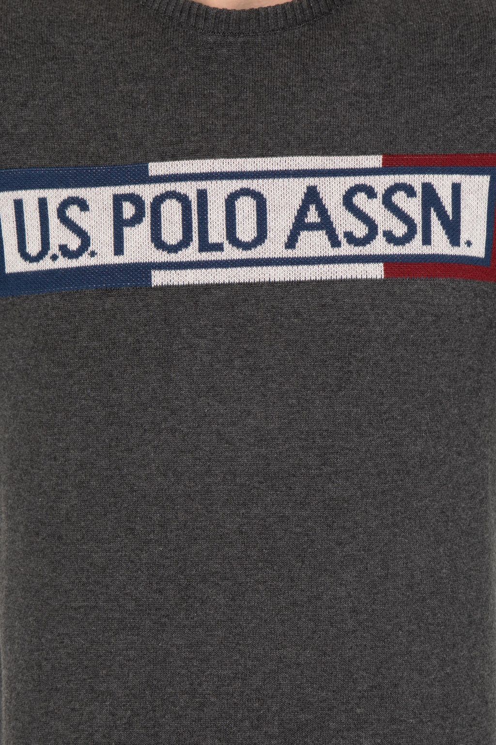 U. S. Polo Assn Мужской трикотаж антрацитового меланжевого цвета с круглым вырезом - U.s. polo assn фото 6
