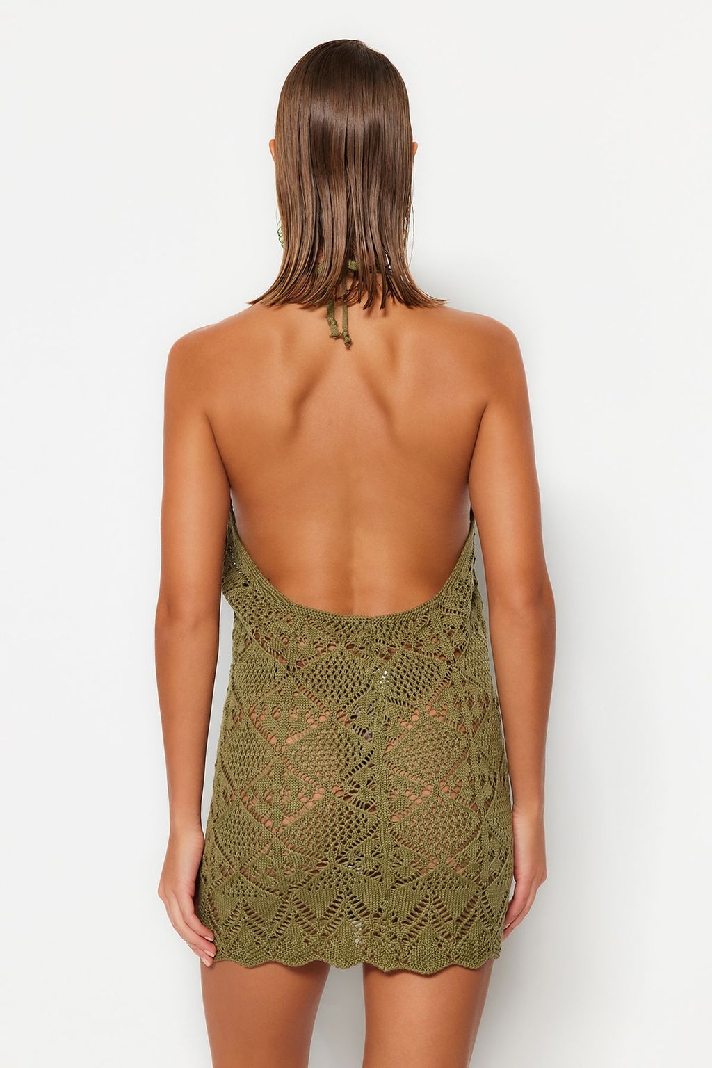 TRENDYOLMILLA Haki Vucuda Oturan Mini Triko S?rt Dekolteli Plaj Elbisesi TBESS23EL00240  фото 20