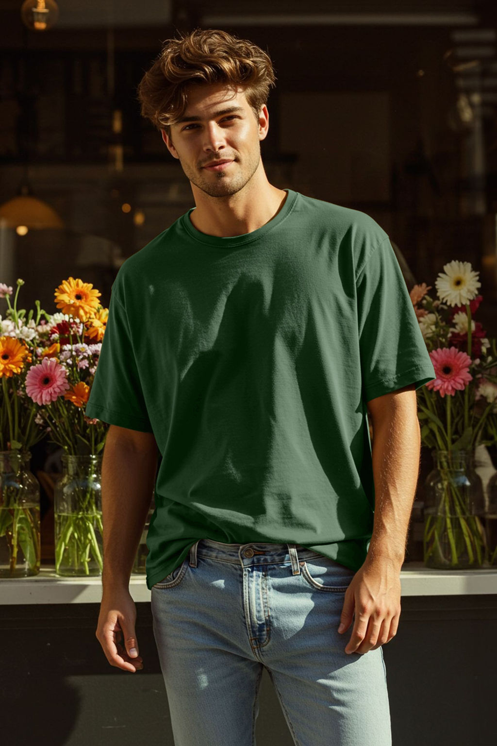 Haki Oversize/Genis Kesim Basic %100 Pamuk T-Shirt TMNSS22TS0318