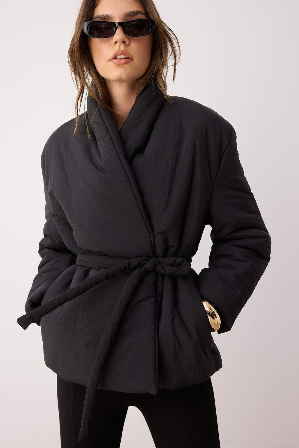 Siyah Oversize Kal?p Baglama Detayl? Sisme Mont TWOAW26MO00112