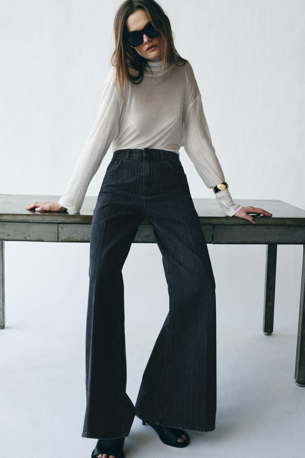 ZW COLLECTION HIGH-WAIST FLARED STRIPED JEANS - Zara фото 10