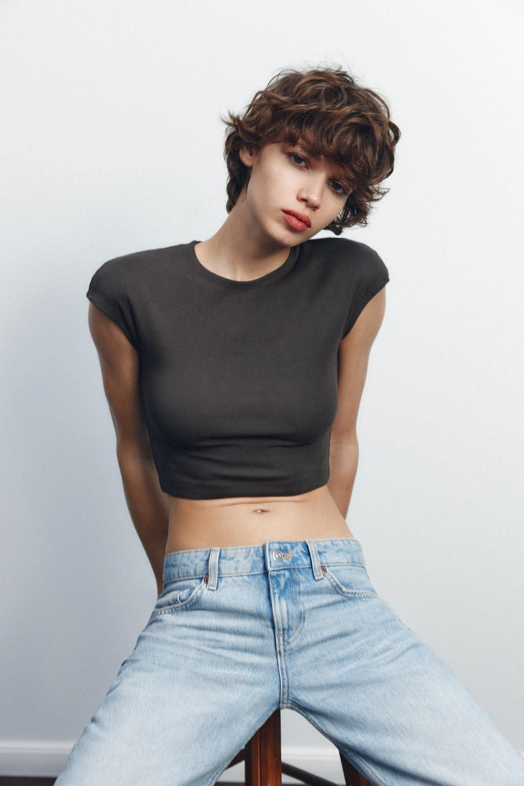 COTTON MODAL CROPPED T-SHIRT - Zara фото 14