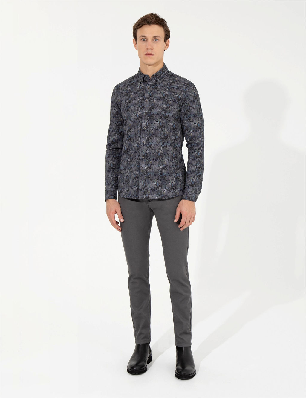Koyu Gri Slim Fit Kanvas Pantolon