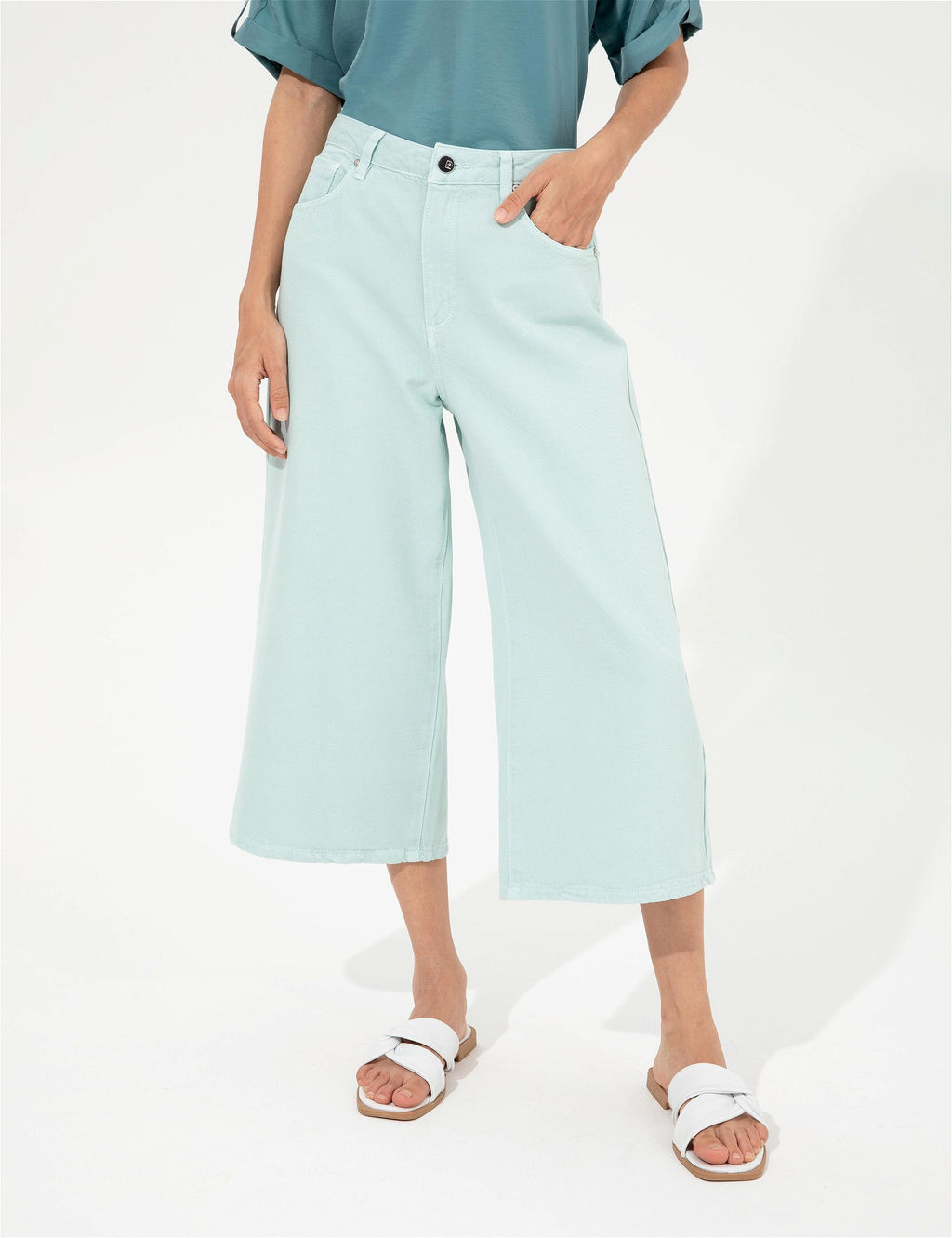 A__k Mavi Flare Cropped Kanvas Pantolon - Pierre cardin фото 2