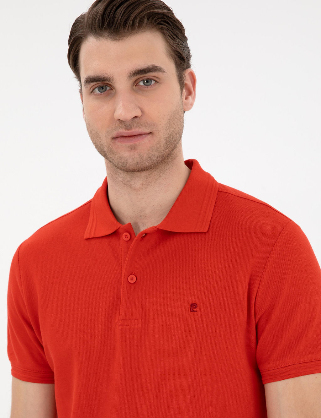 K_rm_z_ Slim Fit %100 Pamuk Polo Yaka Basic Ti__rt