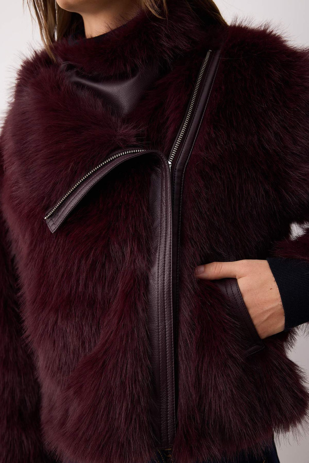 Bordo Oversize Kal?p Kurk Biker Ceket Mont TWOAW26MO00058 - Trendyolmilla фото 4