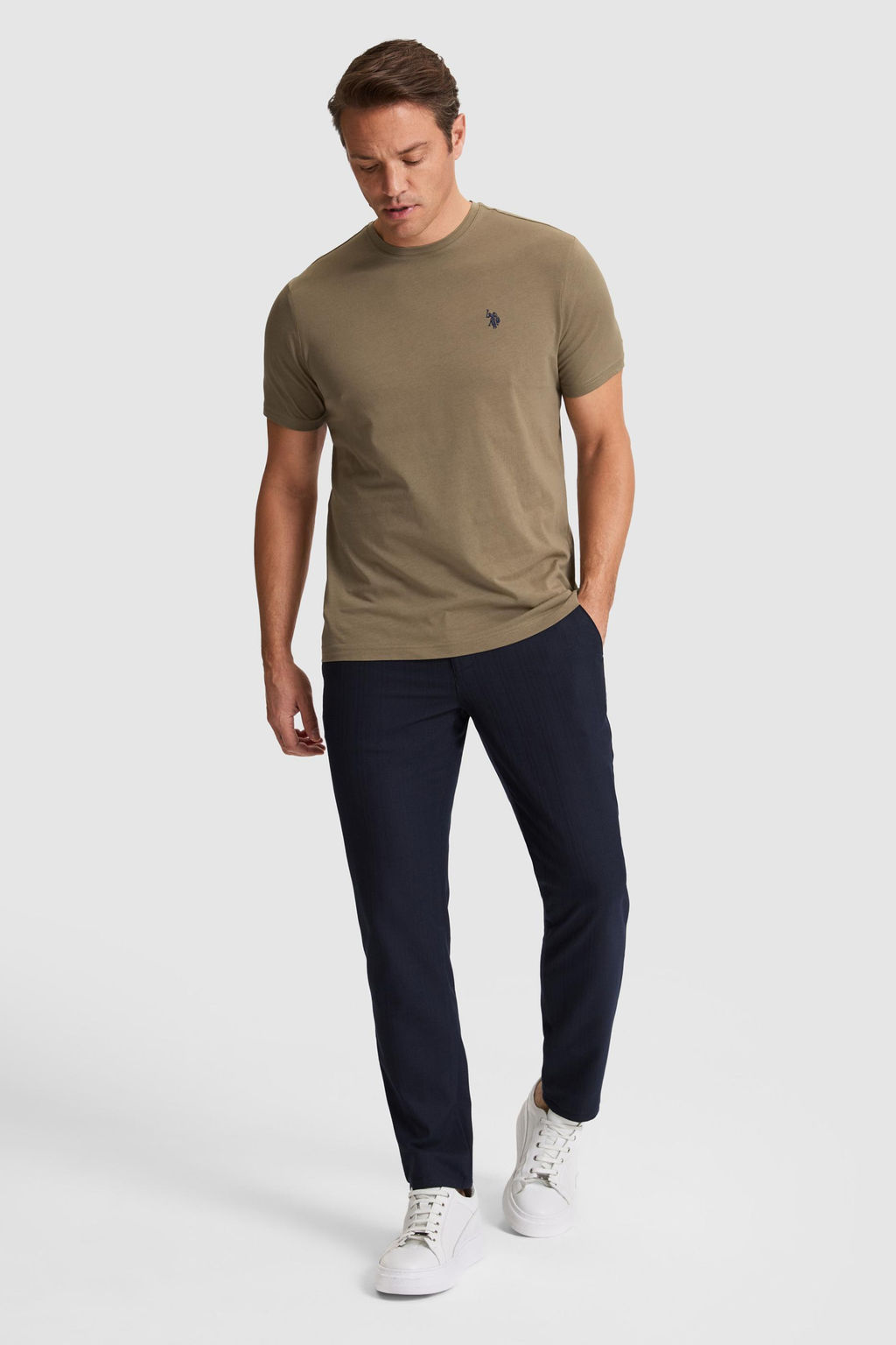 Erkek Haki Regular Fit Bisiklet YakaTi__rt
