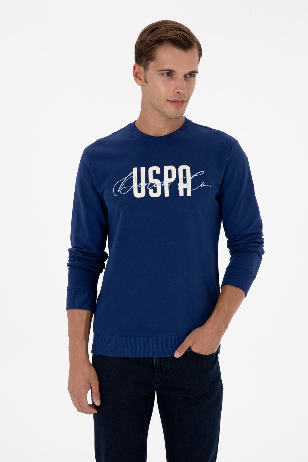 Erkek _ndigo Sweatshirt Sepette S_rpriz _ndirim