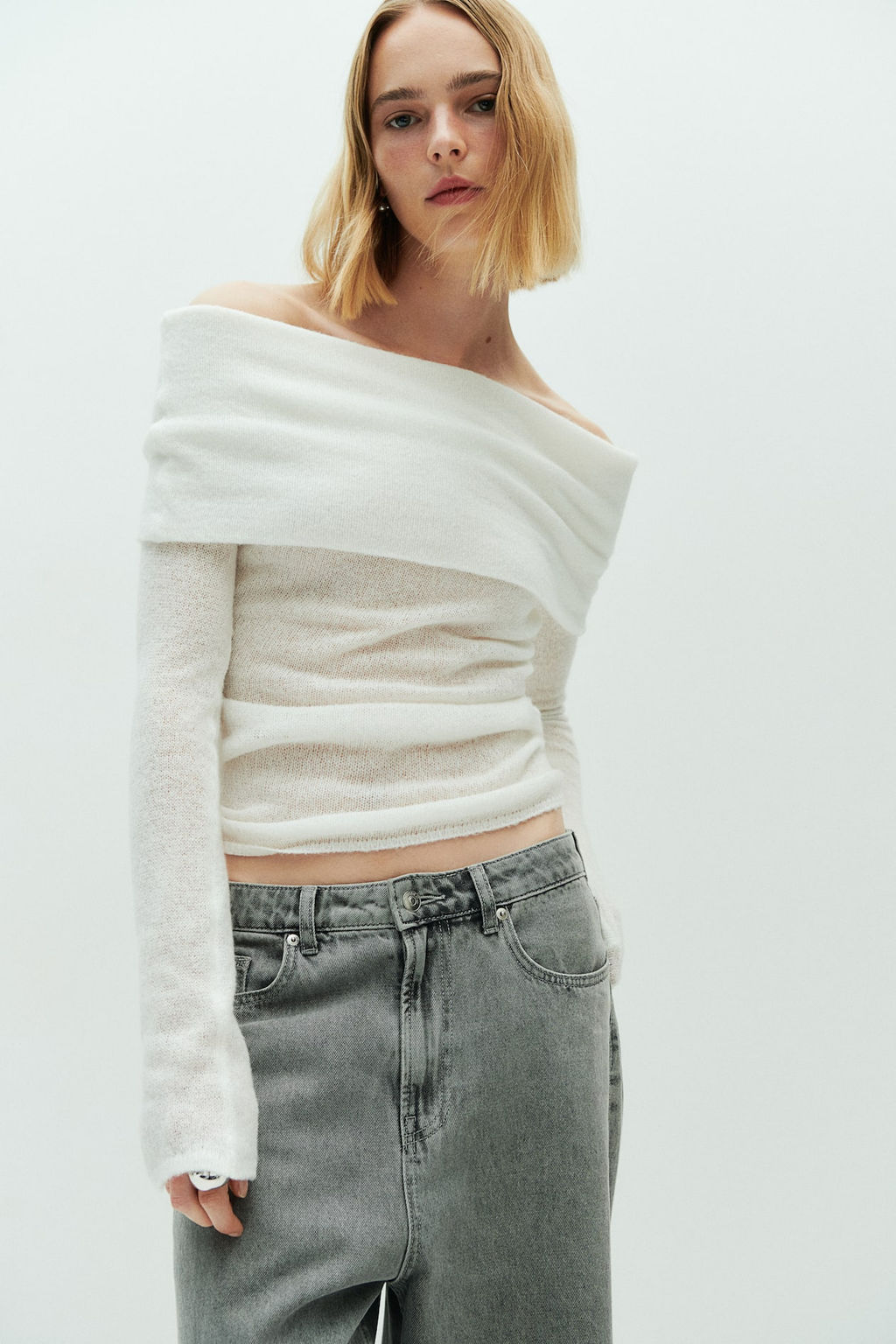 Jersey off-the-shoulder en punto transparente - H&m фото 2
