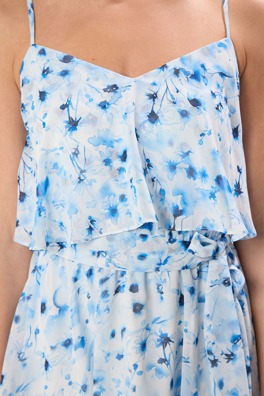 TRENDYOLMILLA Pembe Cicek Desenli Belden Ac?lan Mini Astarl? Sifon Dokuma Elbise TWOSS23EL01445  фото 3