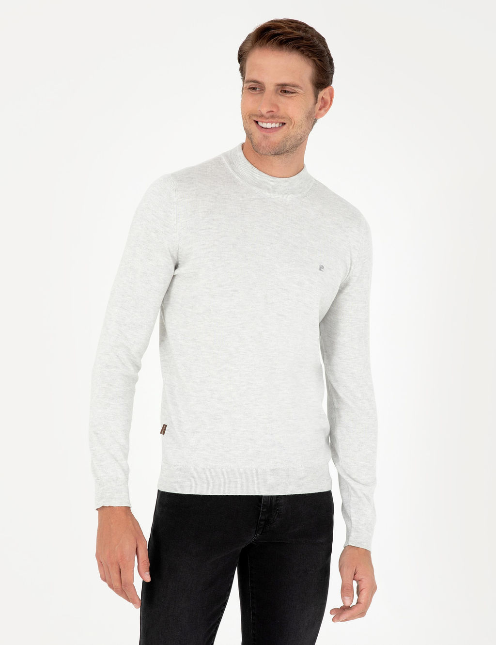 Krem Melanj Slim Fit Yar_m Bal_k__ Yaka Basic Triko Kazak