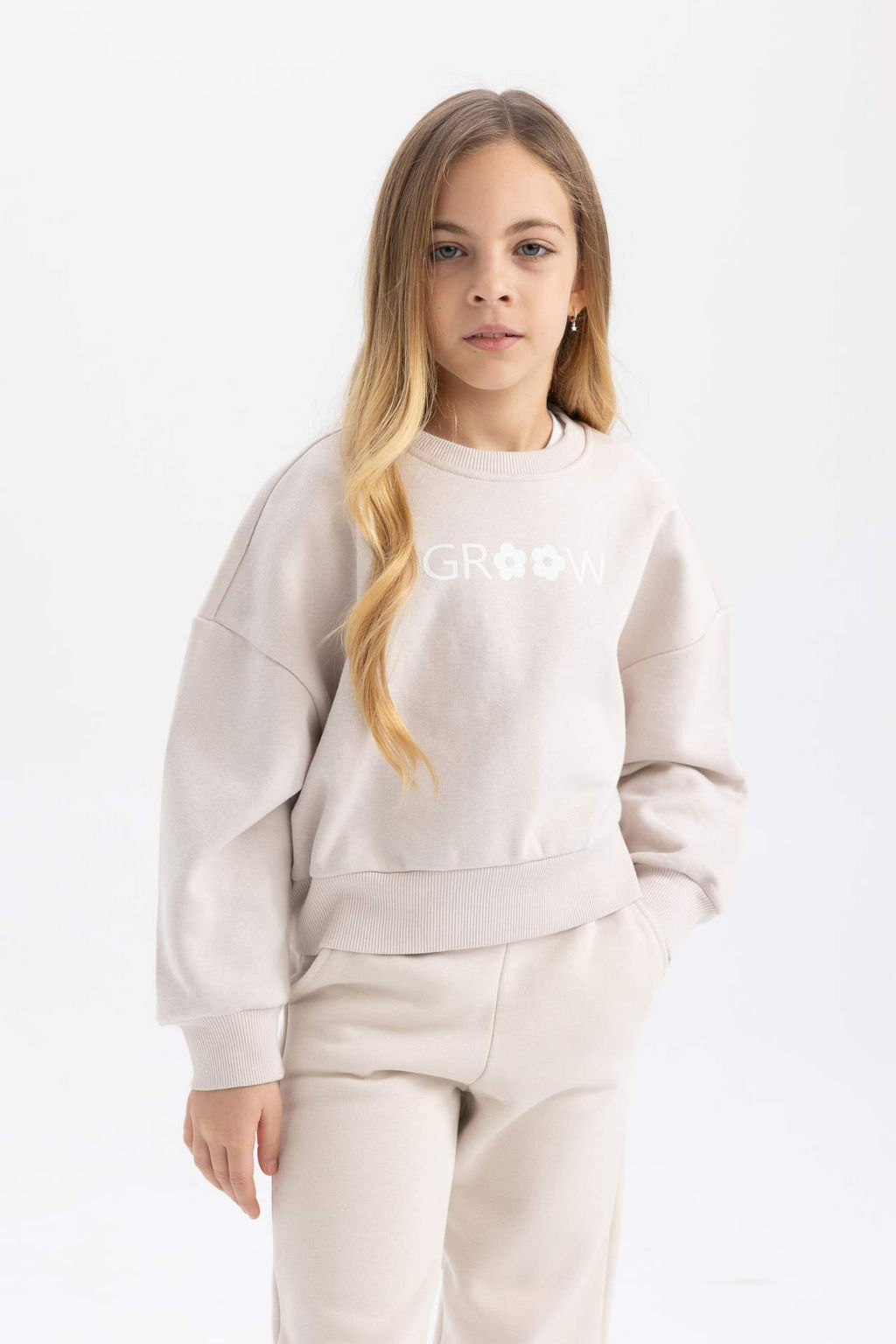 K?z Cocuk Relax Fit Bisiklet Yaka Bask?l? Kal?n Sweatshirt - Defacto фото 2