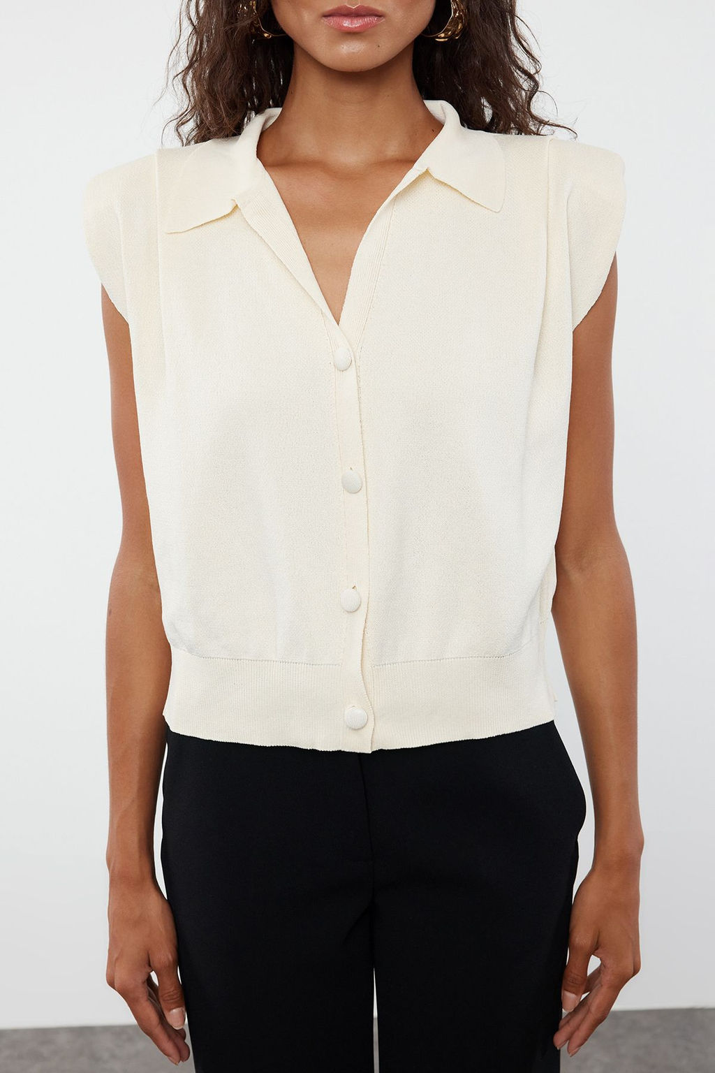 Ekru Regular Polo Yaka Yelek TWOAW25YE00011 - Trendyolmilla фото 2