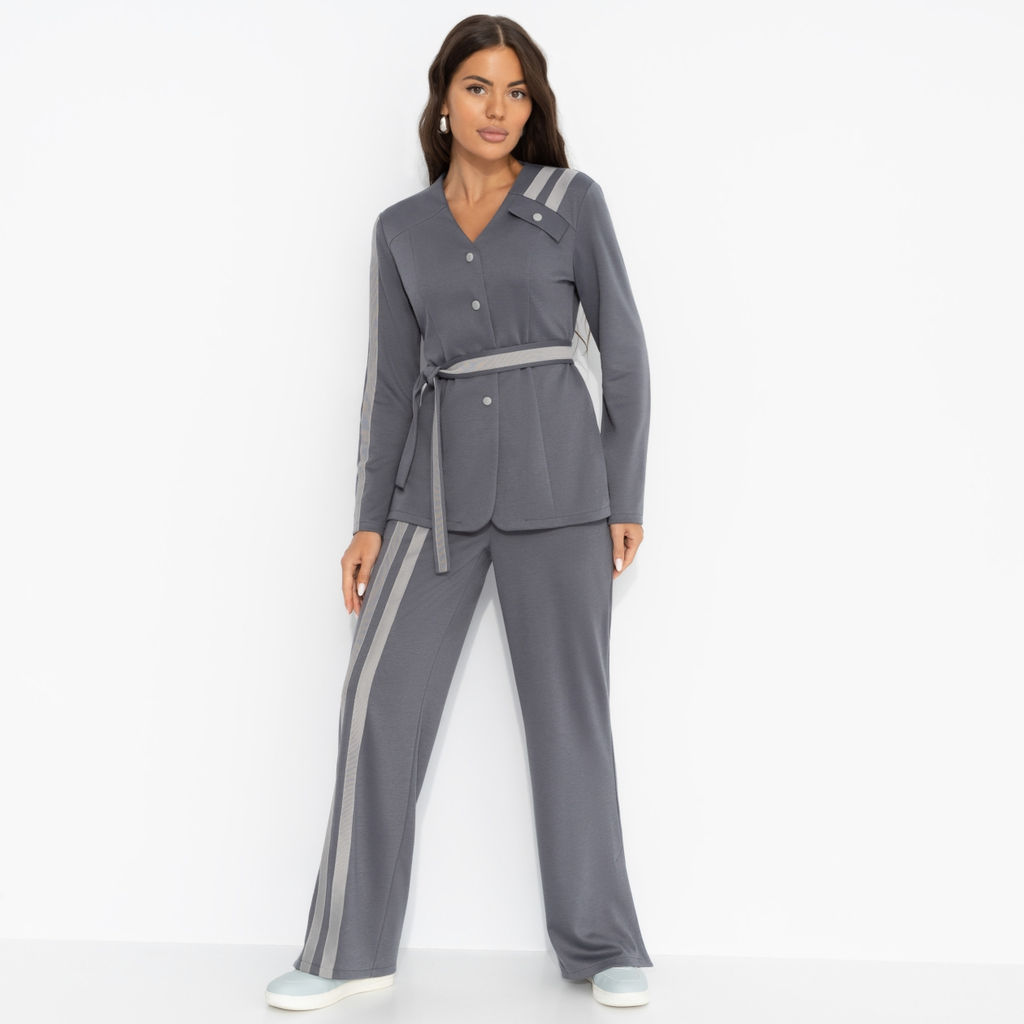 Брючный костюм с лампасами, Личное превосходство (серый, 2 в 1, с поясом) - Charutti фото 2