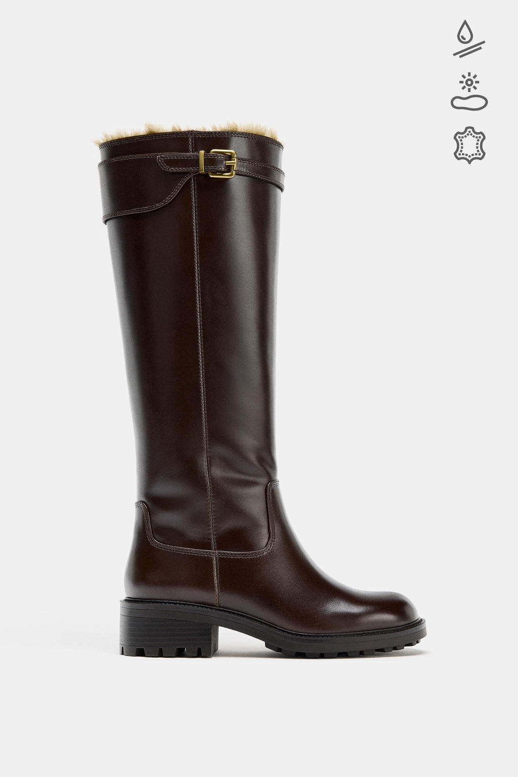 WATER REPELLENT LEATHER BUCKLE BOOTS - Zara фото 19