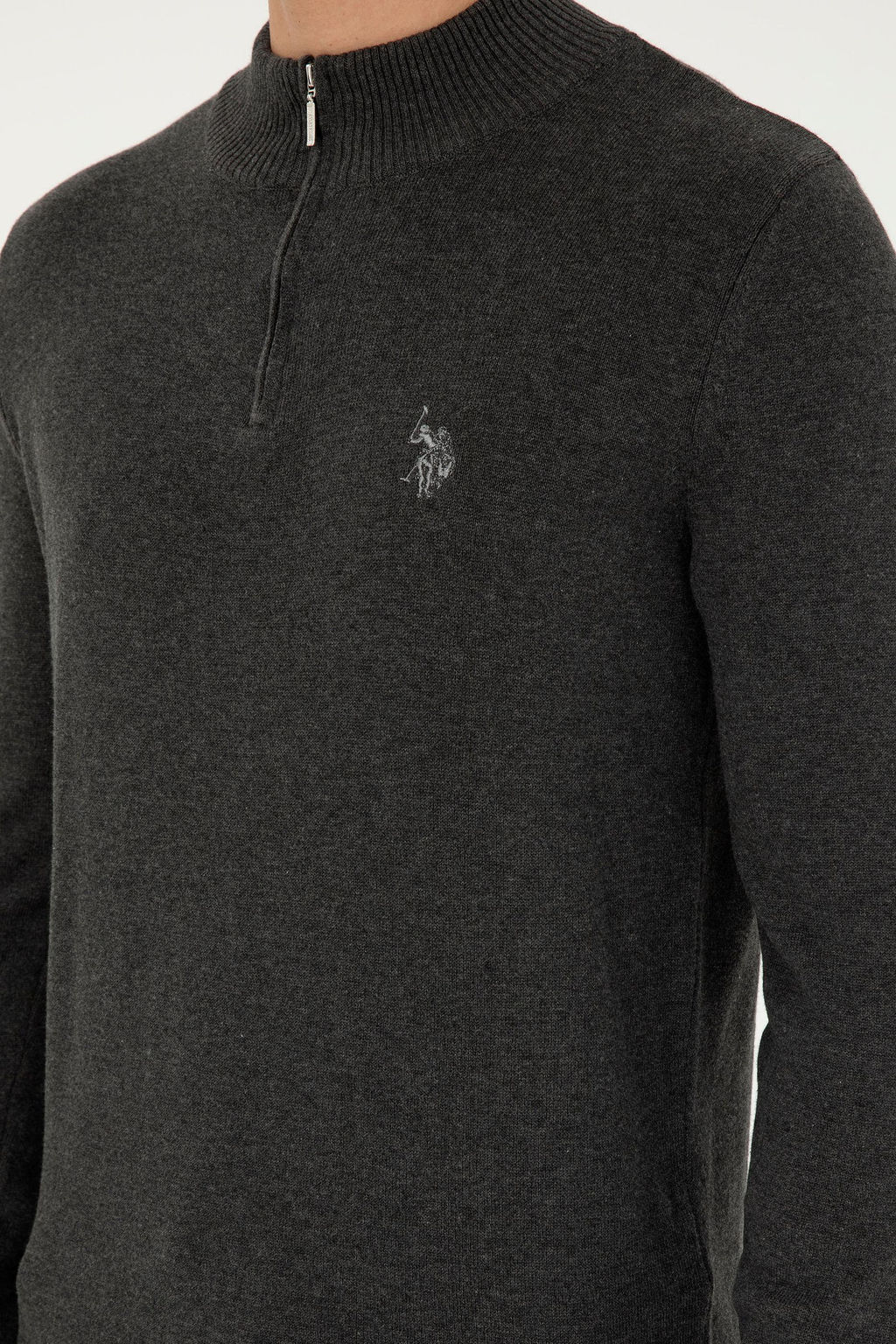 Свитер мужской U.S. Polo Assn хлопок антрацитовый меланж  фото 7