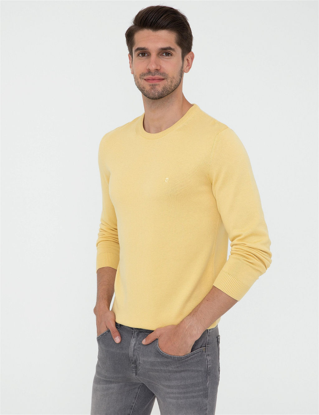 A__k Sar_ Slim Fit Bisiklet Yaka Basic Triko Kazak