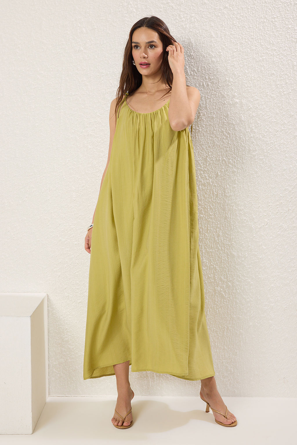 TRENDYOLMILLA Yag Yesili Genis Kesim Maxi Dokuma Elbise TWOSS25EL00051 фото 9