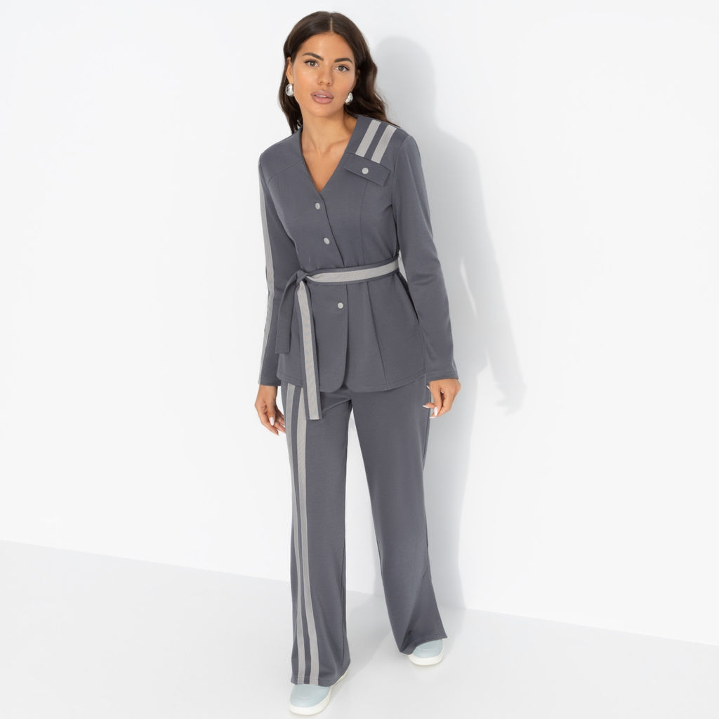 Брючный костюм с лампасами, Личное превосходство (серый, 2 в 1, с поясом) - Charutti фото 3