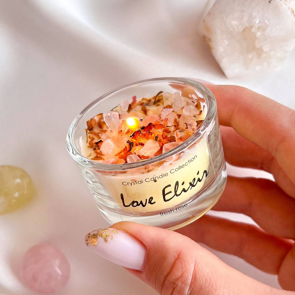 Свеча Love Elixir "Любовь" Розовый кварц, Роза (привлечение любви)