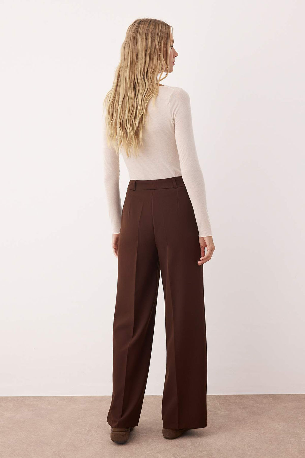 Kahverengi Pilili Wide Leg/Genis Paca Pantolon TWOAW25PL00109