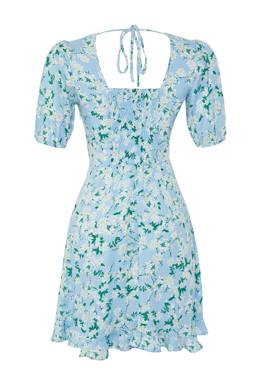 Mavi Cicekli A Kesim Mini Dokuma Elbise TWOSS25EL00655 - Trendyolmilla фото 6