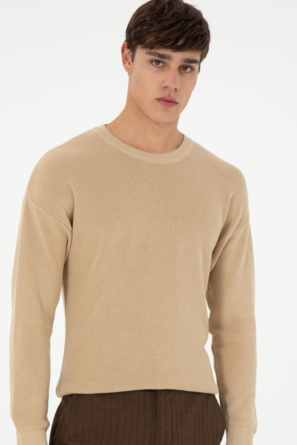 Erkek Regular Fit Bisiklet Yaka Kum Basic Kazak - U.s. polo assn фото 3