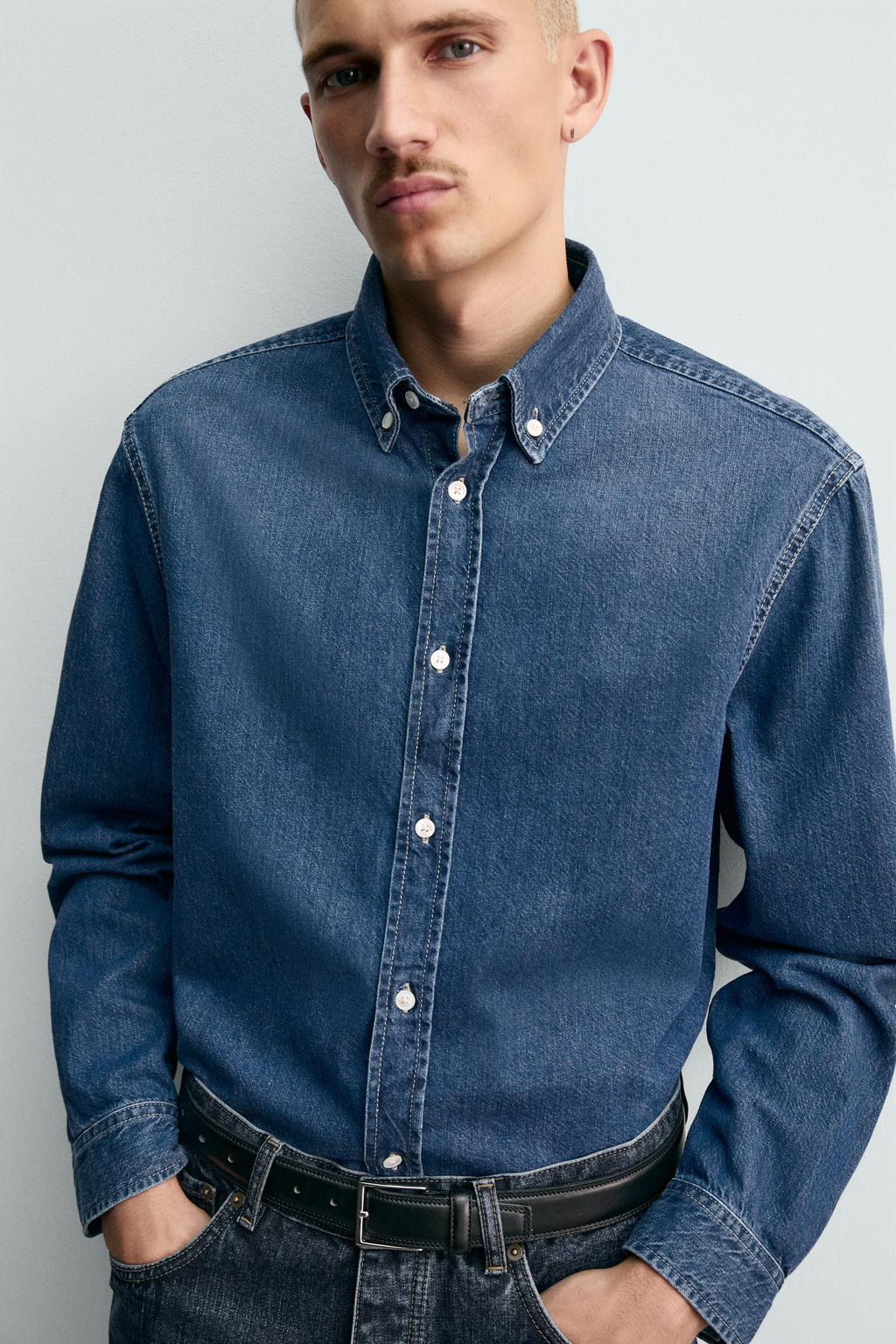 COTTON-CASHMERE DENIM SHIRT - Zara фото 6