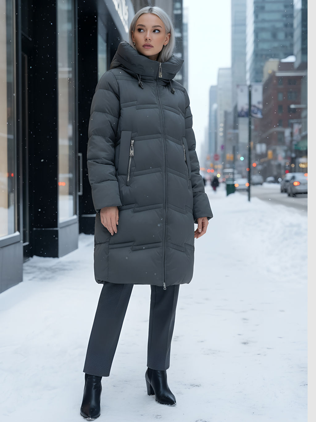 Пальто зимнее утепленное с капюшоном женское темно-зеленого цвета 7779TZ - Visdeer фото 22