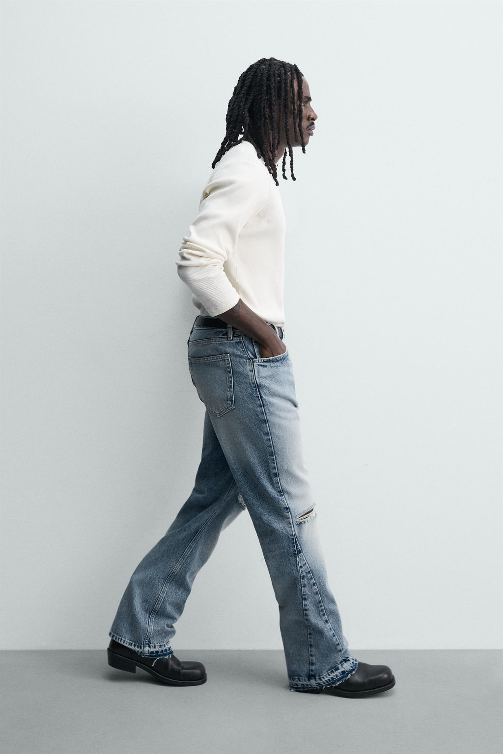 JEANS FLARE FIT ROTOS / Azul medio - Zara фото 6