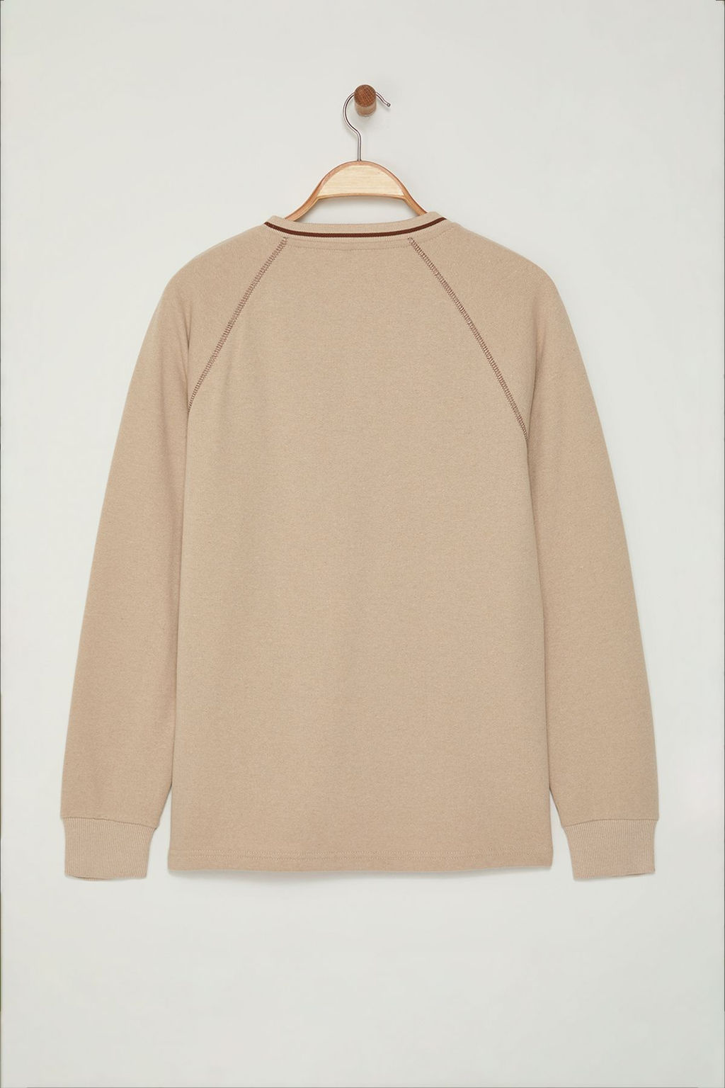 TRENDYOL MAN Bej Regular/Normal Kesim Dikis ve Yaka Triko Bant Detayl? Bask?l? Sweatshirt TMNAW25SW00166 - Trendyolmilla фото 11