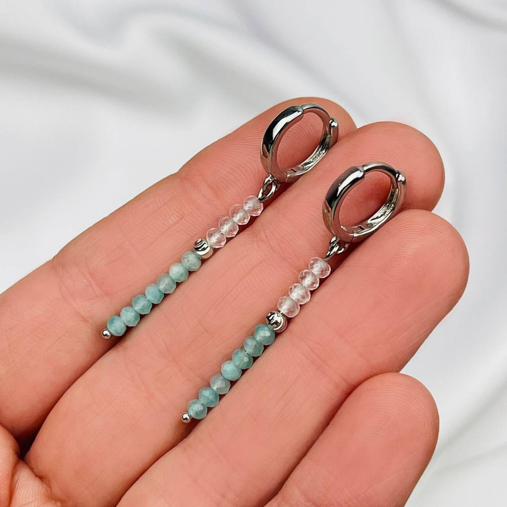 Серьги длинные из Розового кварца и Амазонита - Радуга самоцветов фото 2