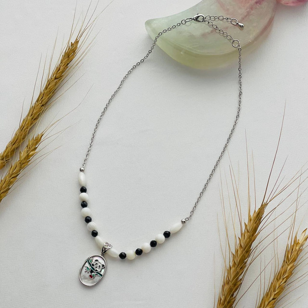 Колье на цепочке с подвеской из Перламутра и черного Агата 42 см +