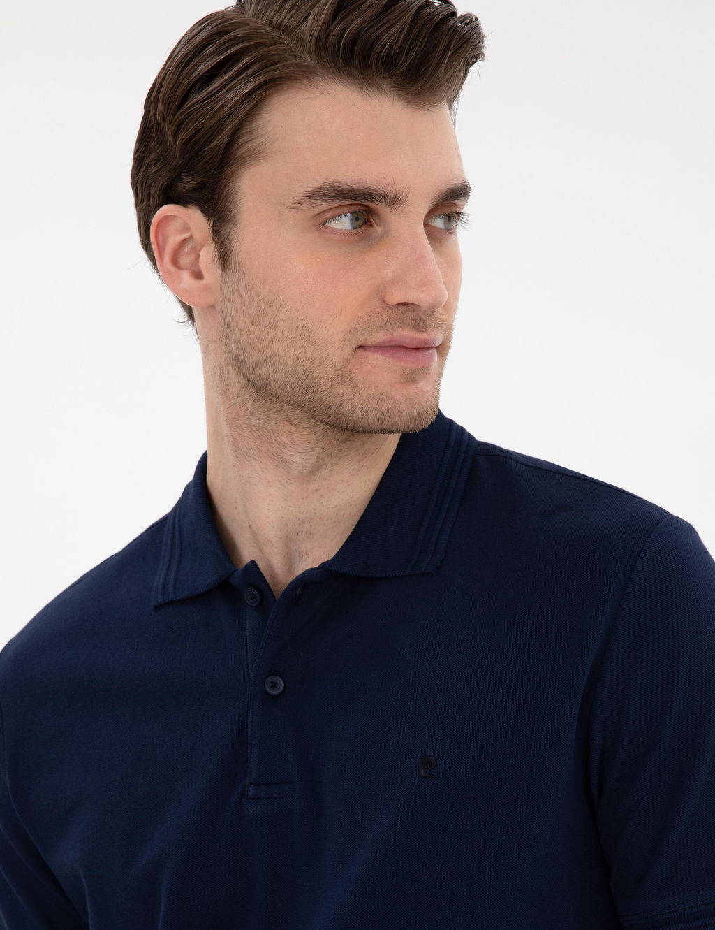Lacivert Slim Fit %100 Pamuk Polo Yaka Basic Ti__rt