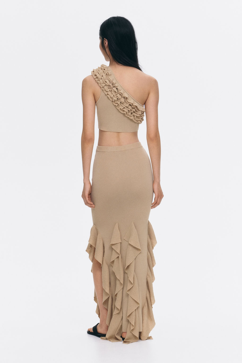 Crop top de un hombro con ribetes de volante - H&m фото 4