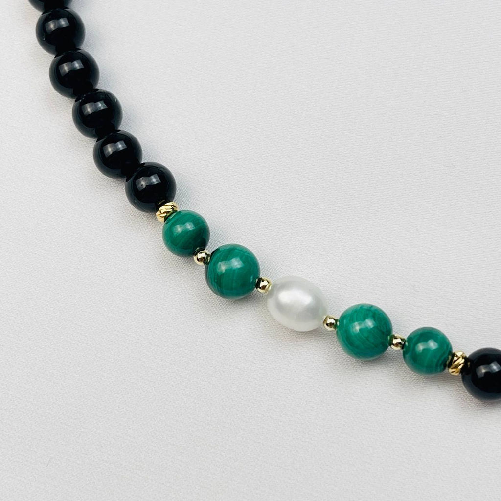 Колье из черного Турмалина Шерл, Малахита и Жемчуга - Радуга самоцветов фото 3