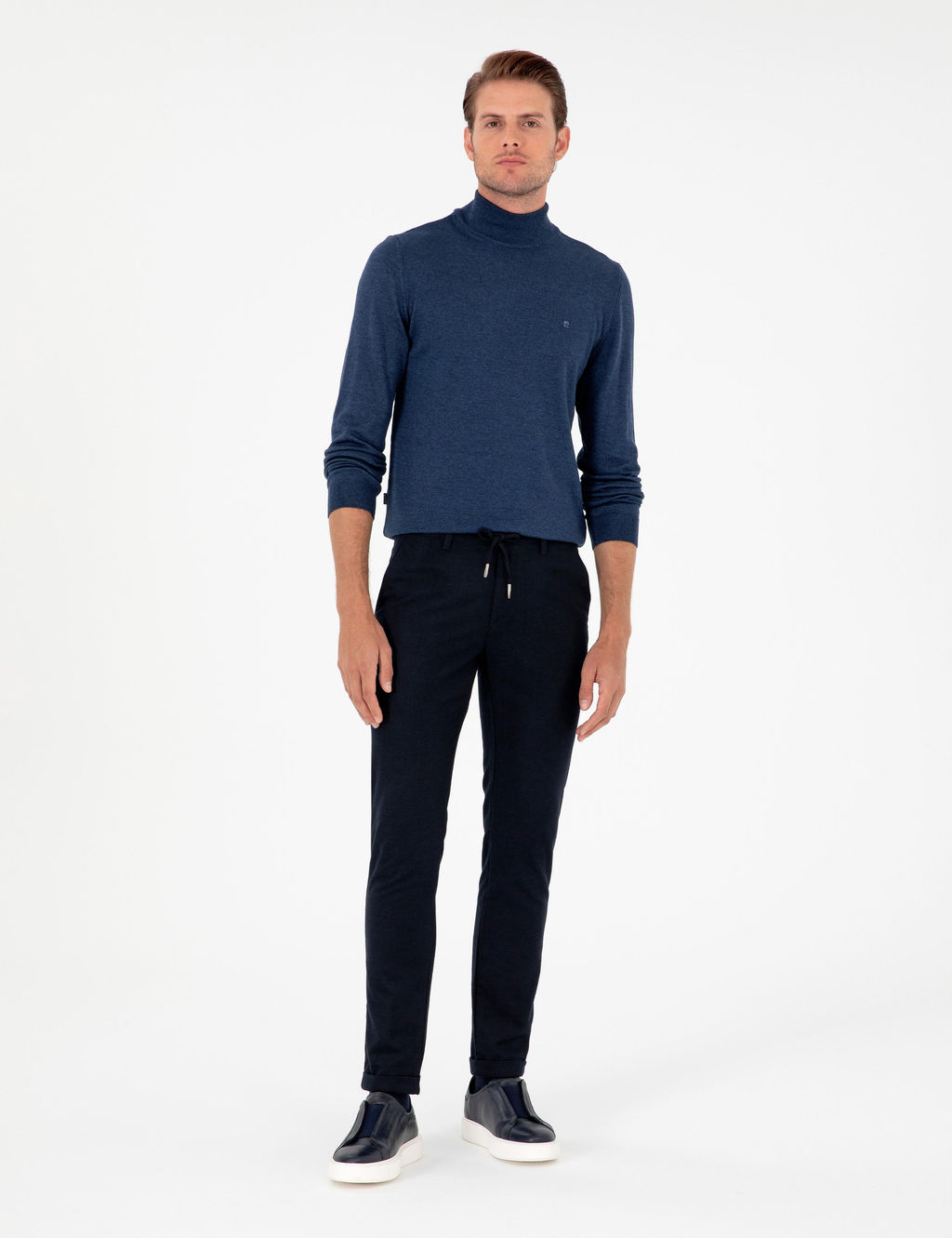 _ndigo Melanj Slim Fit Yar_m Bal_k__ Yaka Basic Triko Kazak - Pierre cardin фото 4