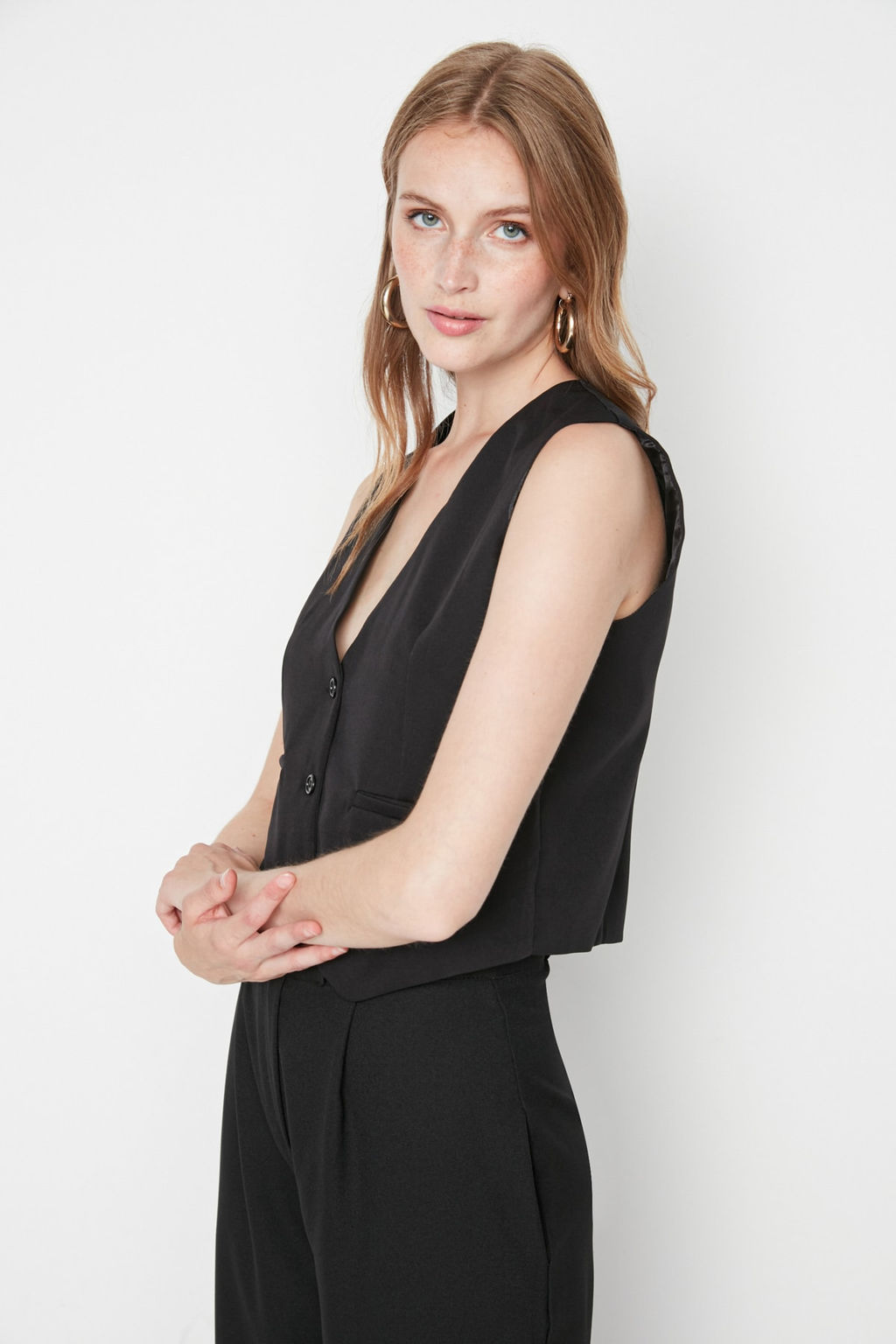 TRENDYOLMILLA Siyah Regular Dokuma K?sa/Crop Yelek TWOSS22YE0053 фото 15