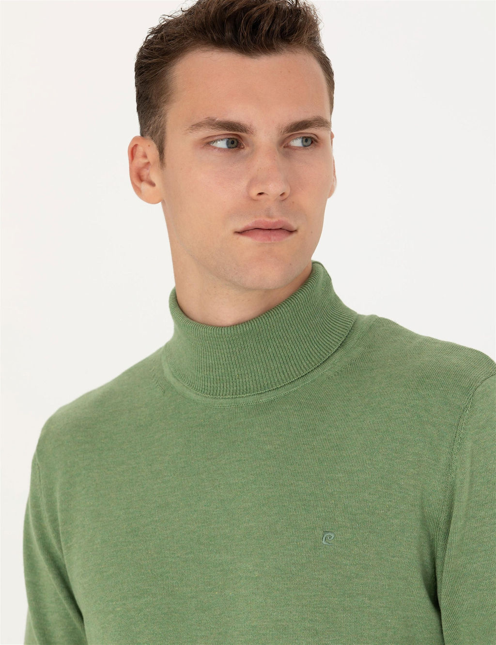 Koyu Ye_il Melanj Slim Fit Bal_k__ Yaka Basic Triko Kazak