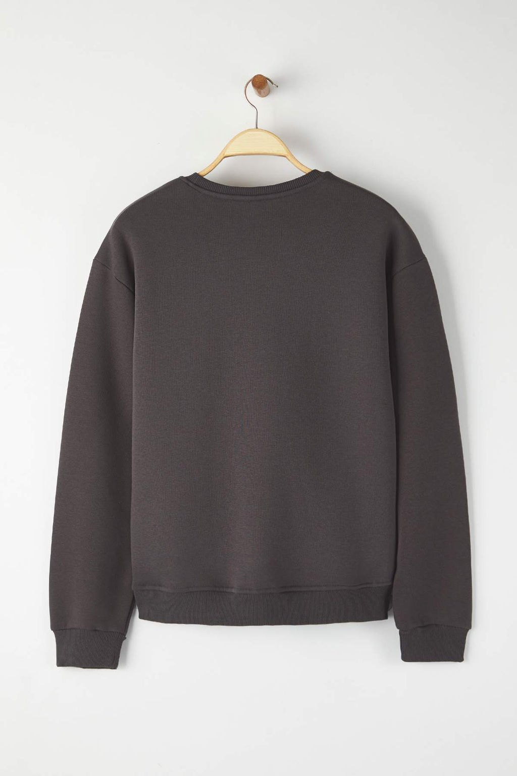 Antrasit Oversize/Genis Kesim Pamuklu Basic Ici Polarl? Kal?n Nak?sl? Sweatshirt TMNAW25SW00011