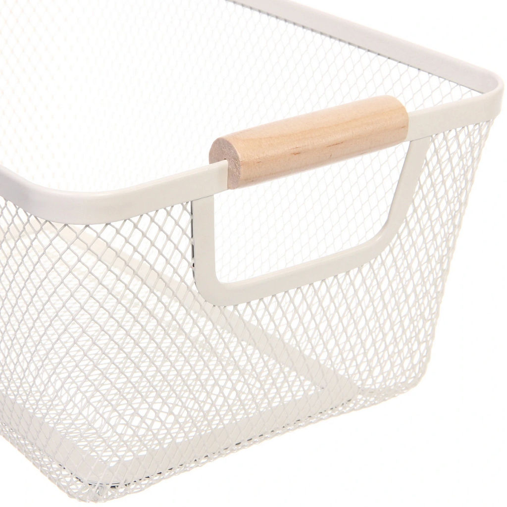 Корзина для хранения металлическая с деревянными ручками "ФАРГО", цвет белый, 20*13*31,5см (лейбл Селфи)