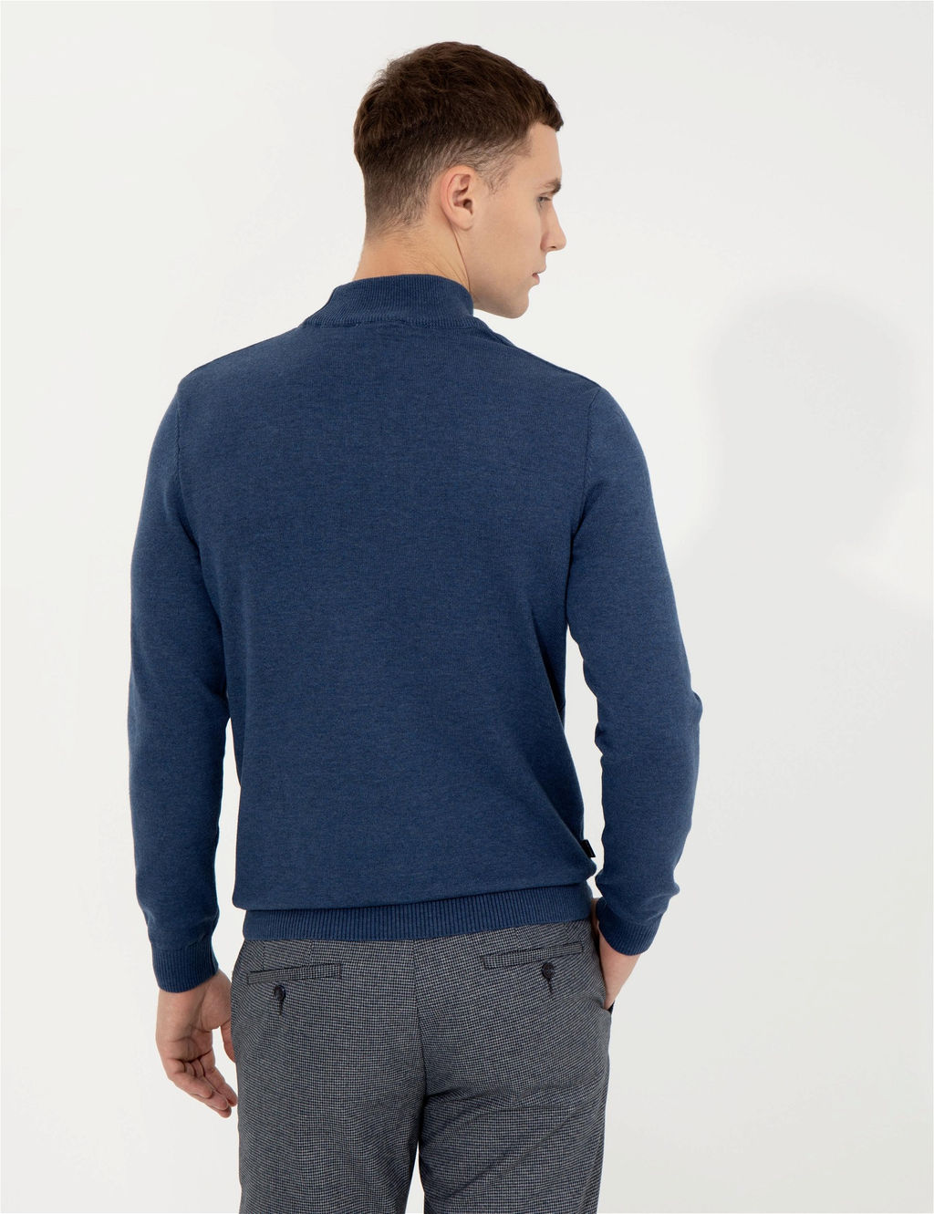 _ndigo Melanj Slim Fit Yar_m Bal_k__ Yaka Basic Triko Kazak
