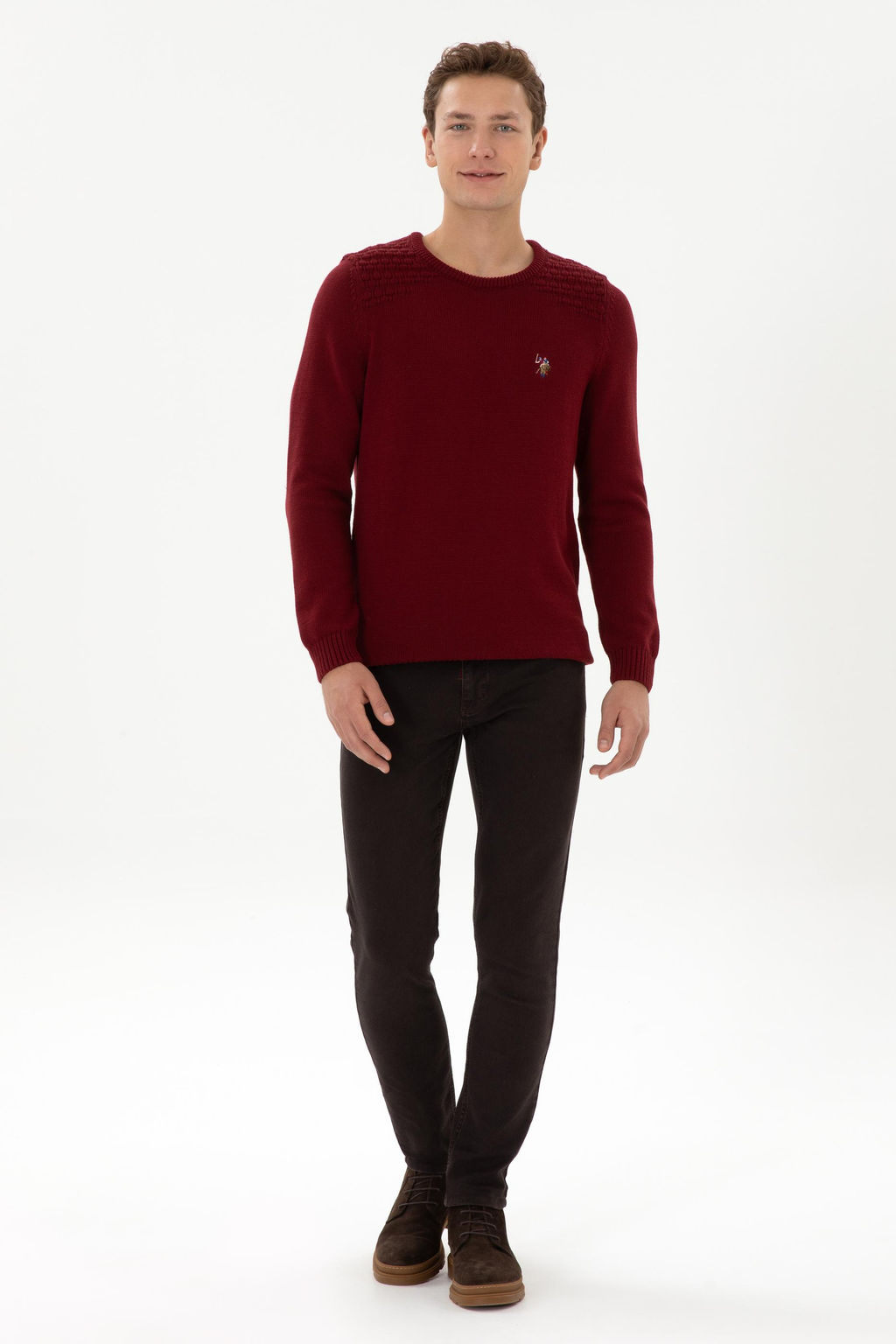 Erkek Slim Fit Bisiklet Yaka Bordo Kazak - U.s. polo assn фото 4