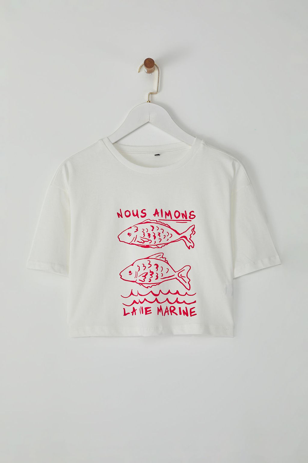 TRENDYOLMILLA Lacivert %100 Pamuk Relaxed/Rahat Kal?p Crop Bask?l? Orme T-Shirt TWOSS25TS00080  фото 7