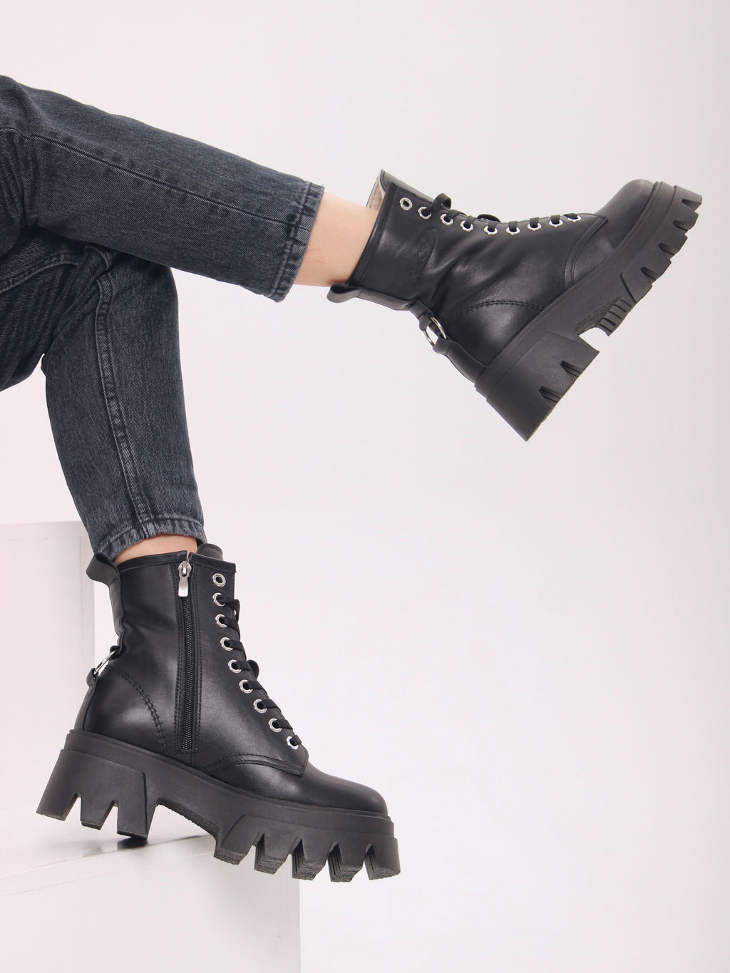 Ботинки 329.зиплайнbl.Черный/шерсть